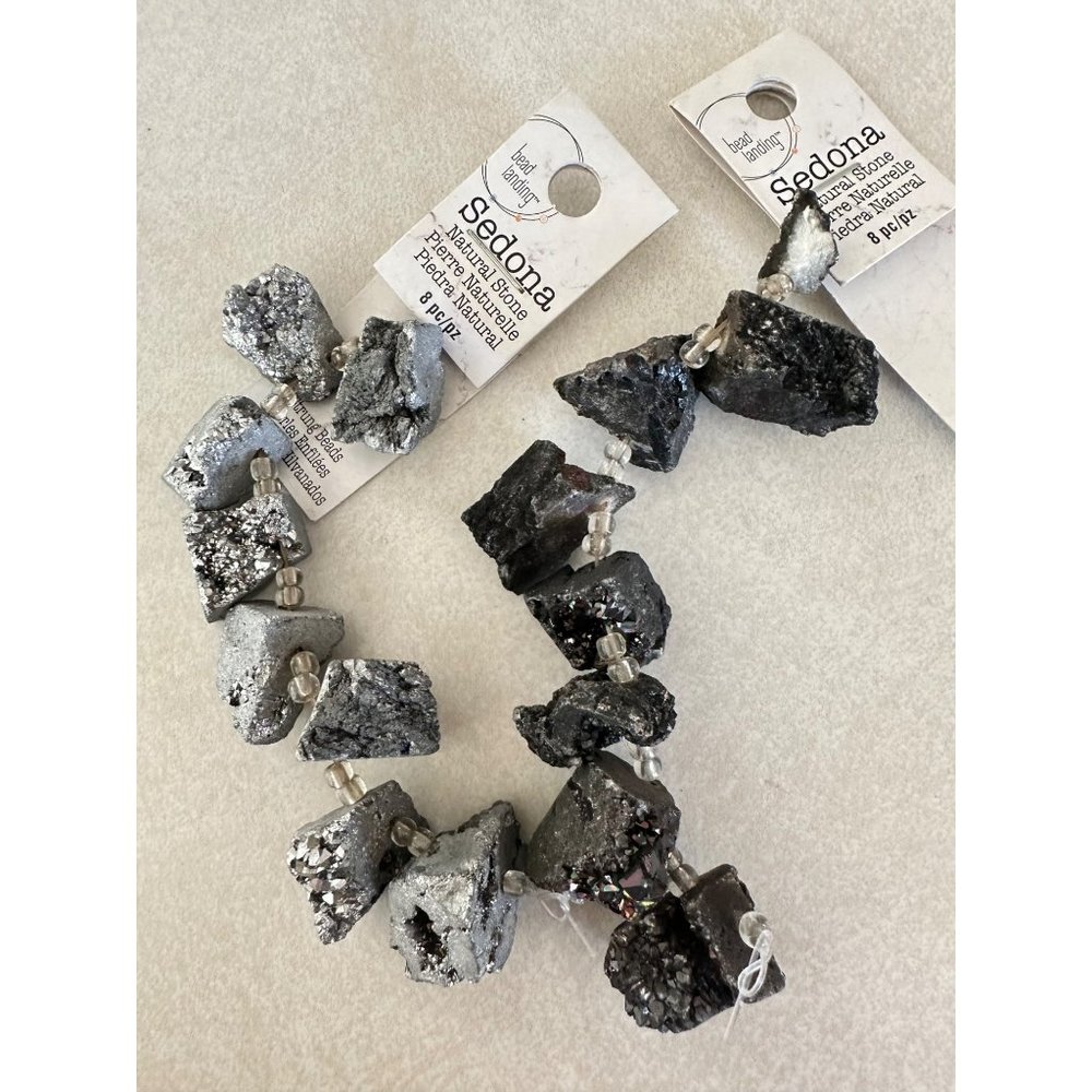 Sedona black gray silver natural Druzy crystal 16 beads crafting jewelry making